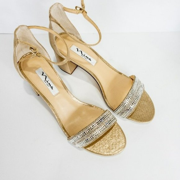 Nina Elenora Rhinestone Embellished Dress Sandals Taupe -9 - Picture 11 of 12